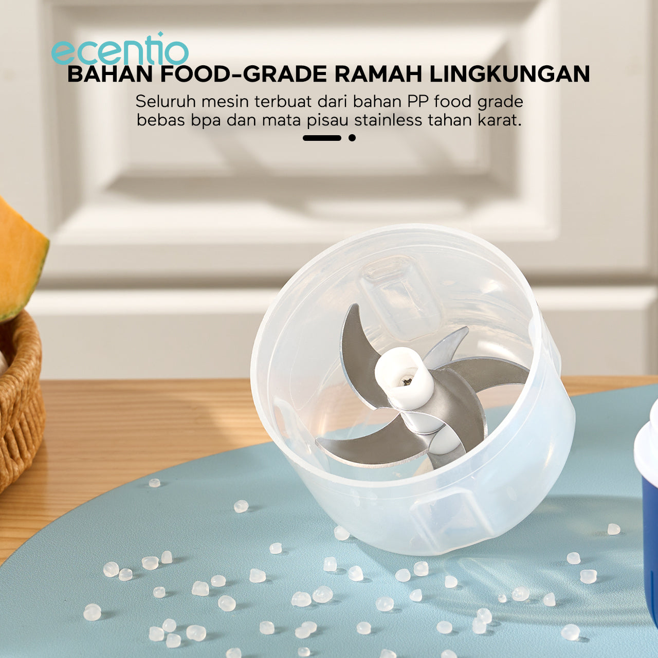 【2PCS bundle】ecentio mini chopper 6 pisau 250ml mixer portable blender bumbu biru gelap coper