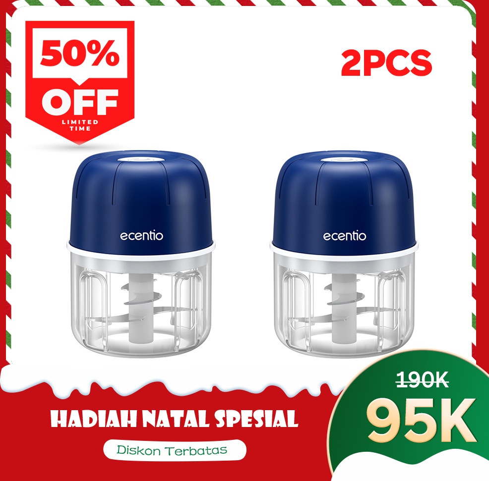 【2PCS bundle】ecentio mini chopper 6 pisau 250ml mixer portable blender bumbu biru gelap coper