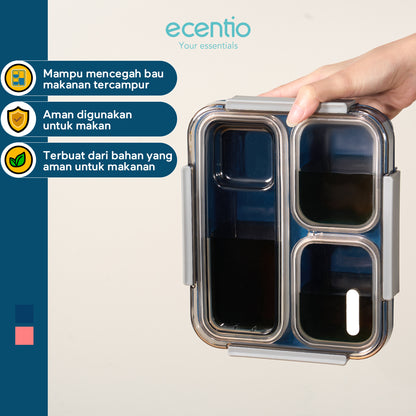 【Anti Tumpah 2.0】ecentio lunch box anti tumpah 1150ml sekat 3 dengan kotak sauce BPA free tempat makan