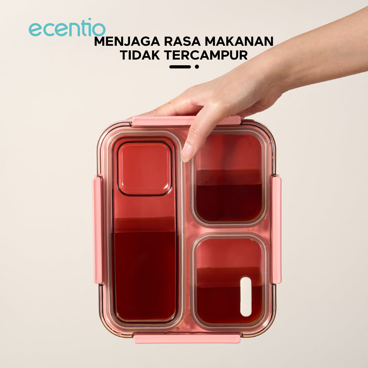 【Anti Tumpah 2.0】ecentio lunch box anti tumpah 1150ml sekat 3 dengan kotak sauce BPA free tempat makan