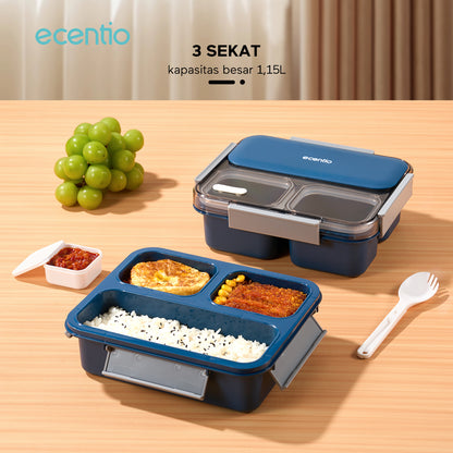 【🌟2 Pcs Set】【Anti Tumpah 2.0】ecentio lunch box 1150ml sekat 3 dengan kotak sauce BPA free tempat makan+Disney botol minum