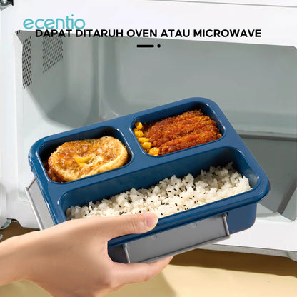 【Anti Tumpah 2.0】ecentio lunch box 1150ml sekat 3 dengan kotak sauce BPA free tempat makan