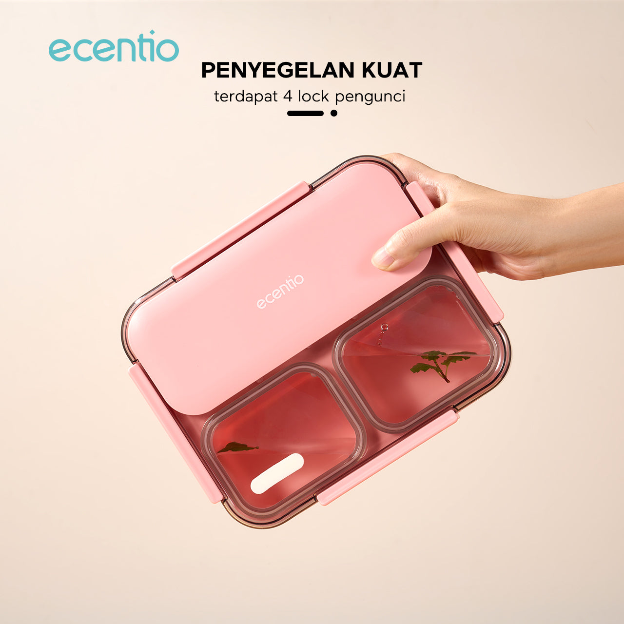 【Anti Tumpah 2.0】ecentio lunch box 1150ml sekat 3 dengan kotak sauce BPA free tempat makan