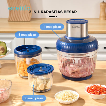 ecentio 3 in 1 kaca Chopper blender 2500ml+800ml+450ml anak multi-fungsi kaca penggiling daging mesin memasak mesin makanan pendamping