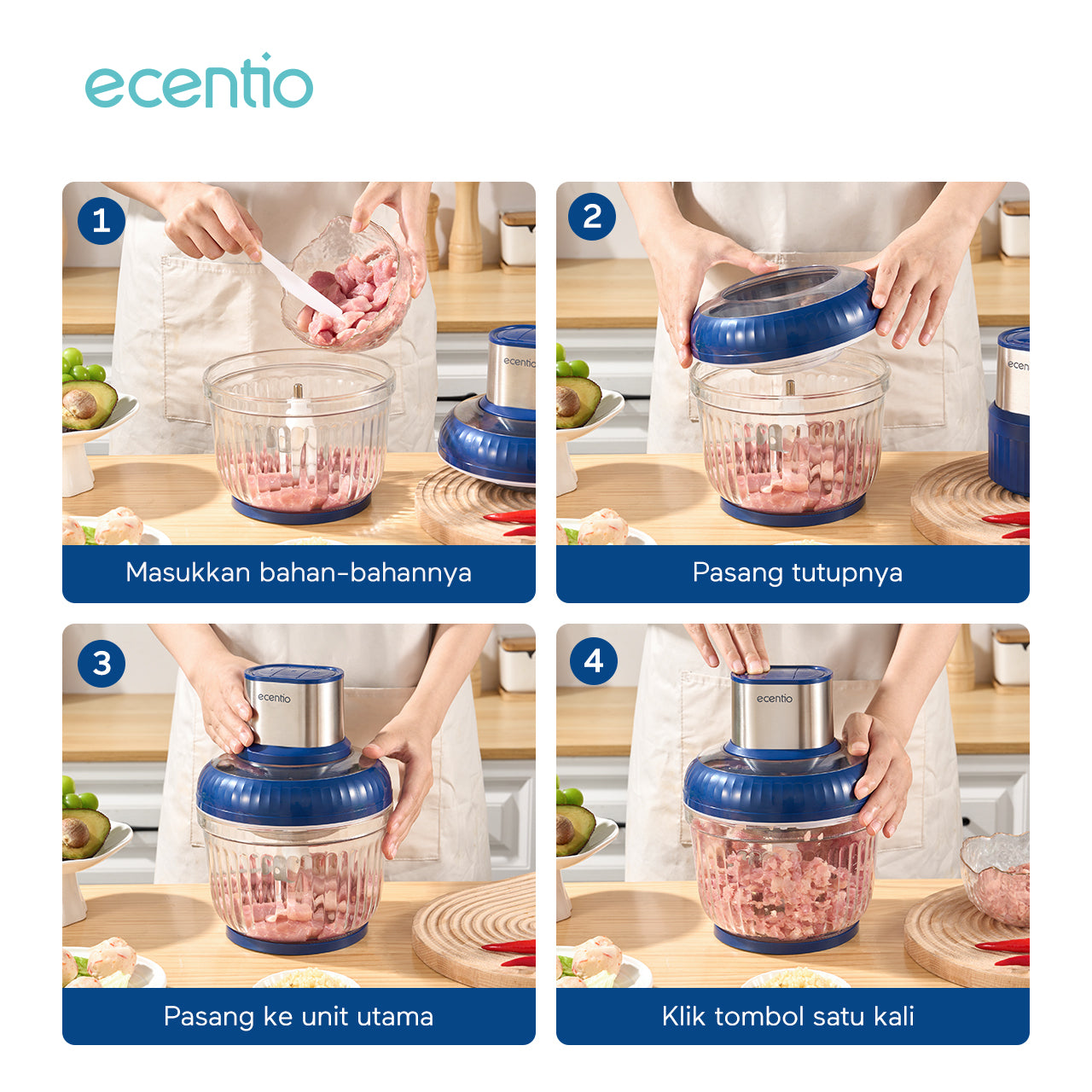 ecentio 3 in 1 kaca Chopper blender 2500ml+800ml+450ml anak multi-fungsi kaca penggiling daging mesin memasak mesin makanan pendamping