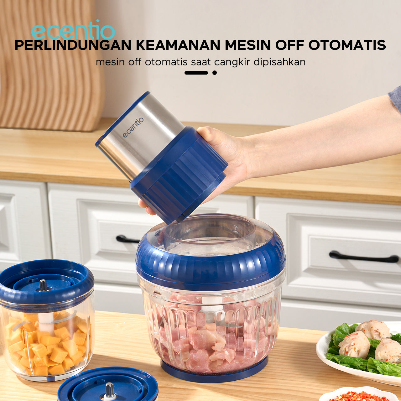 ecentio 3 in 1 kaca Chopper blender 2500ml+800ml+450ml anak multi-fungsi kaca penggiling daging mesin memasak mesin makanan pendamping