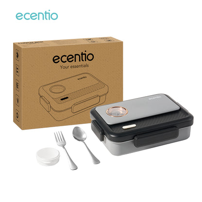 ecentio tempat makan stainless 3 sekat 950ml Kotak Bekal lunch box tahan panas anti bocor hitam abu-abu