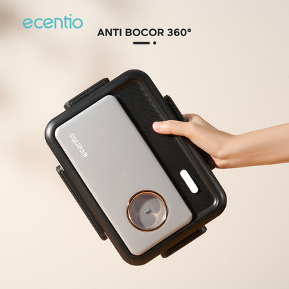 ecentio tempat makan stainless 3 sekat 950ml Kotak Bekal lunch box tahan panas anti bocor hitam abu-abu