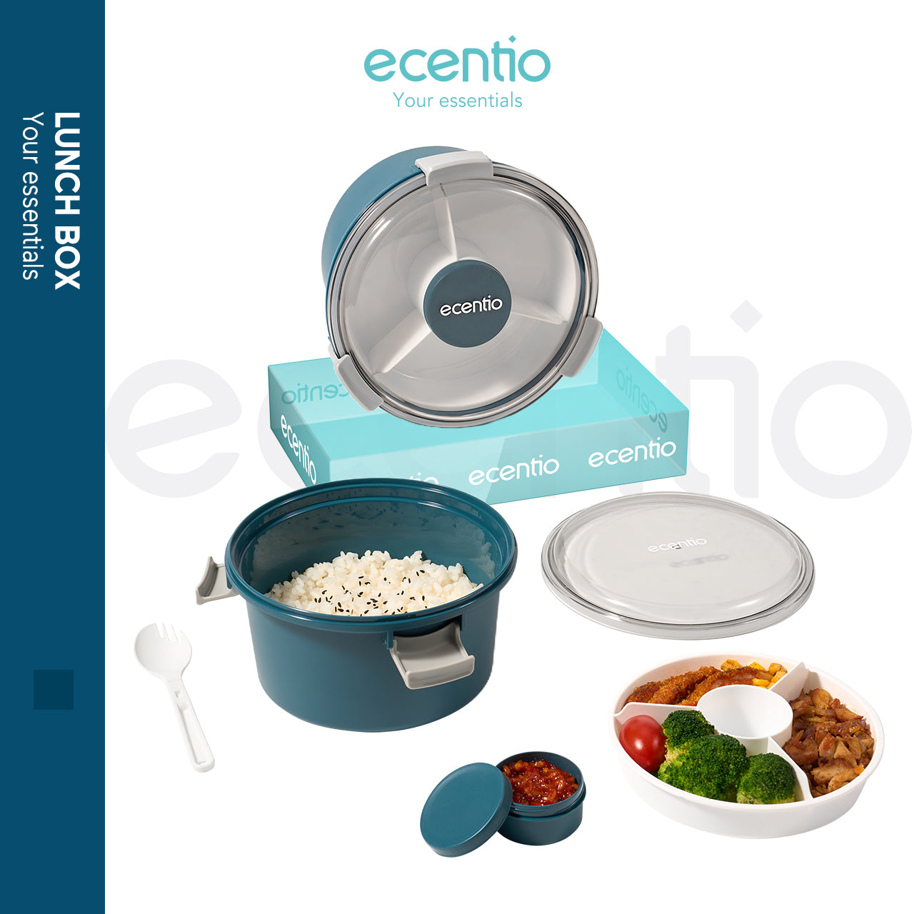 【1.0 anti tumpah】ecentio lunch box anti tumpah BPA free dengan kotak sauce tempat makan