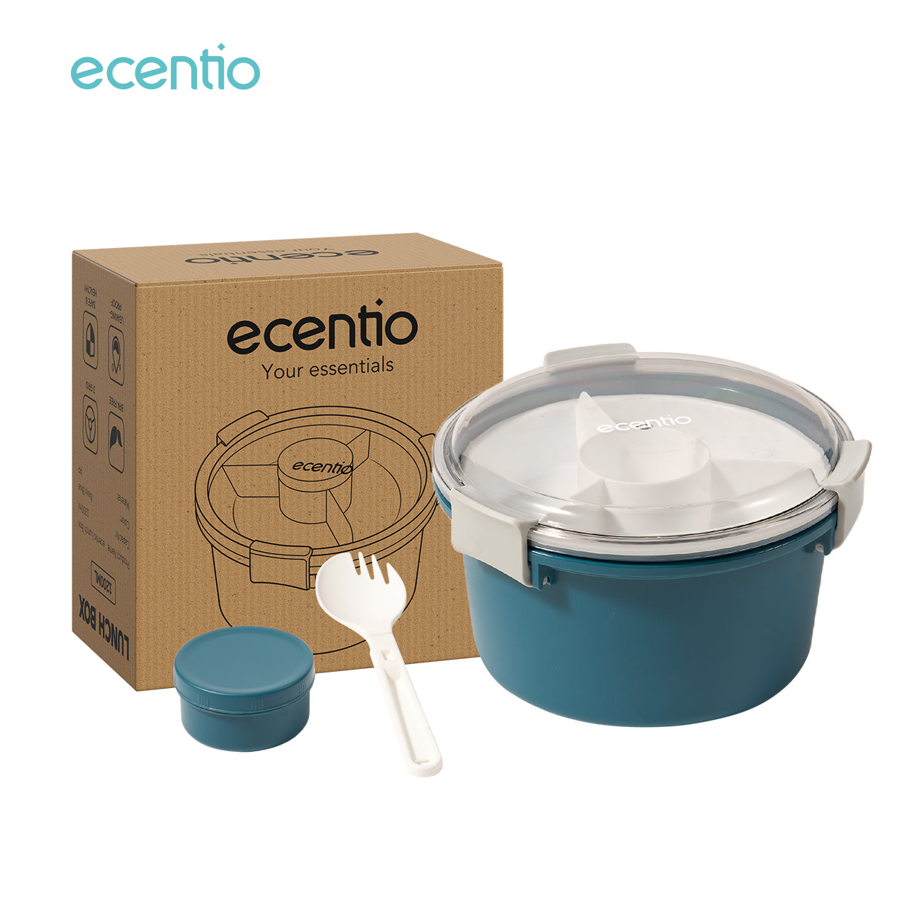 【1.0 anti tumpah】ecentio lunch box anti tumpah BPA free dengan kotak sauce tempat makan