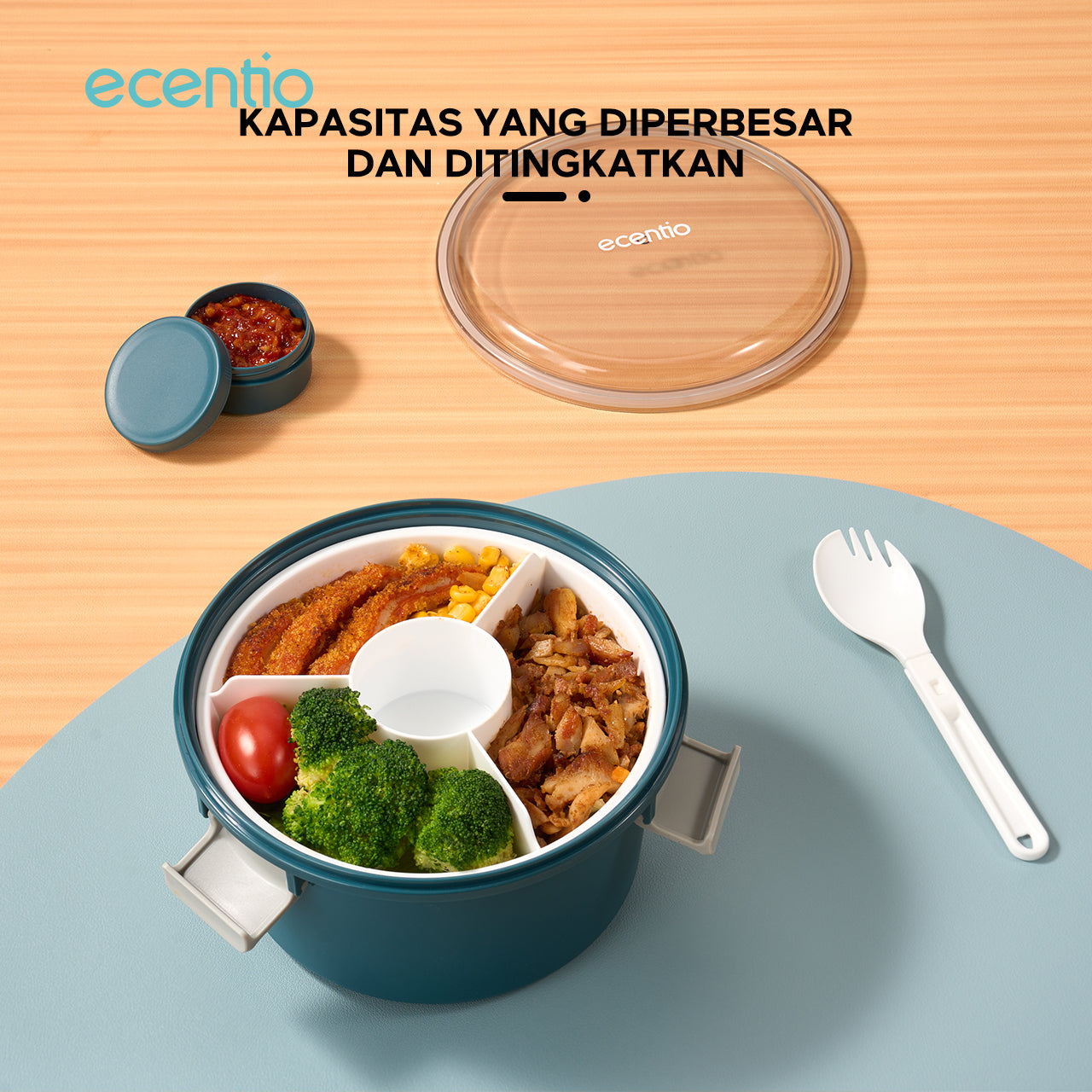 【1.0 anti tumpah】ecentio lunch box anti tumpah BPA free dengan kotak sauce tempat makan