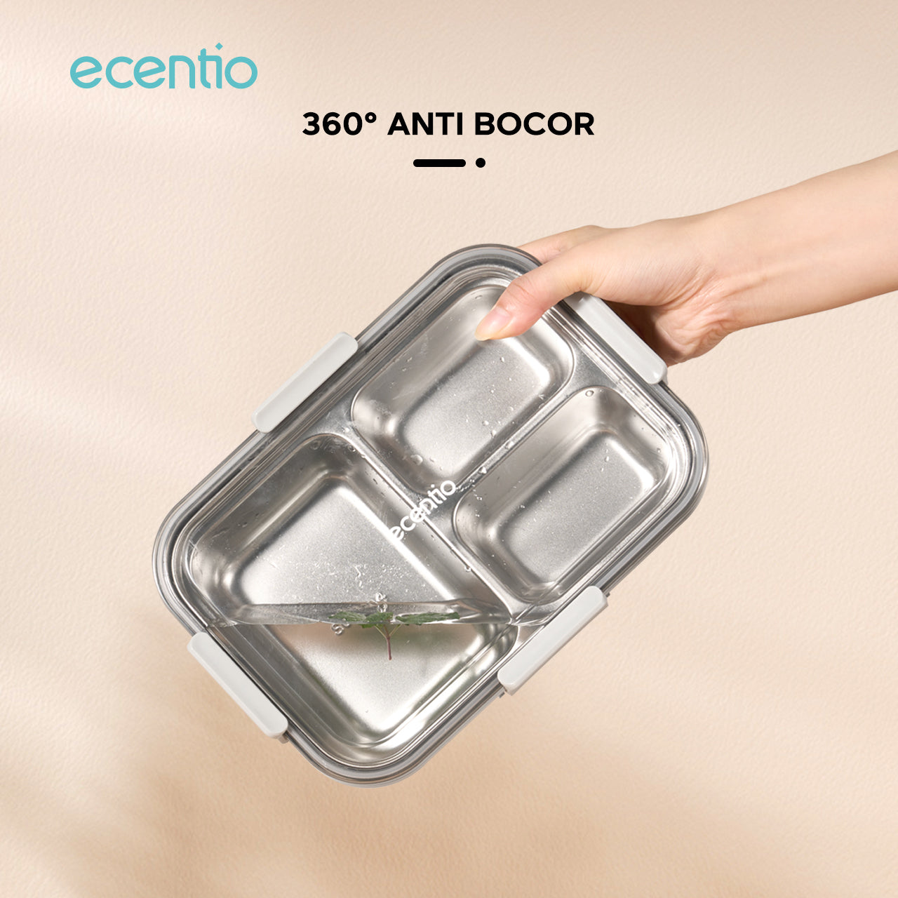 【🌟Pre-Order】【1.0 anti tumpah】ecentio lunch box stainless portable 850ml sekat 3 tempat makan kecil free sendok