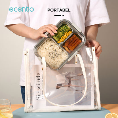 【🌟Pre-Order】【1.0 anti tumpah】ecentio lunch box stainless portable 850ml sekat 3 tempat makan kecil free sendok