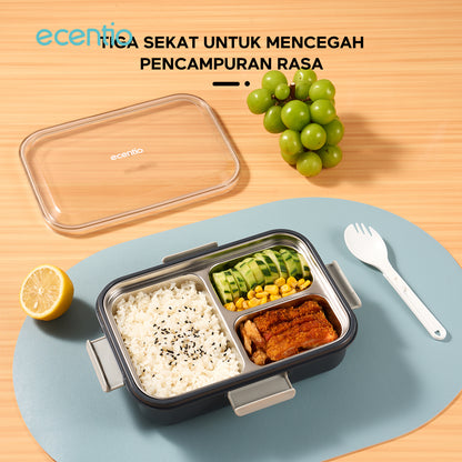 【🌟Pre-Order】【1.0 anti tumpah】ecentio lunch box stainless portable 850ml sekat 3 tempat makan kecil free sendok