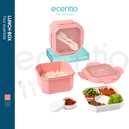 ecentio Kotak Makan Lunch Box 1400ml kotak saus 45ml Anti Bocor Tempat Makan Anti Tumpah BPA FREE besar