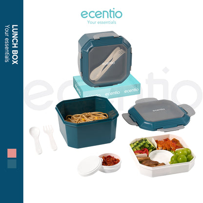 ecentio Kotak Makan Lunch Box 1400ml kotak saus 45ml Anti Bocor Tempat Makan Anti Tumpah BPA FREE besar