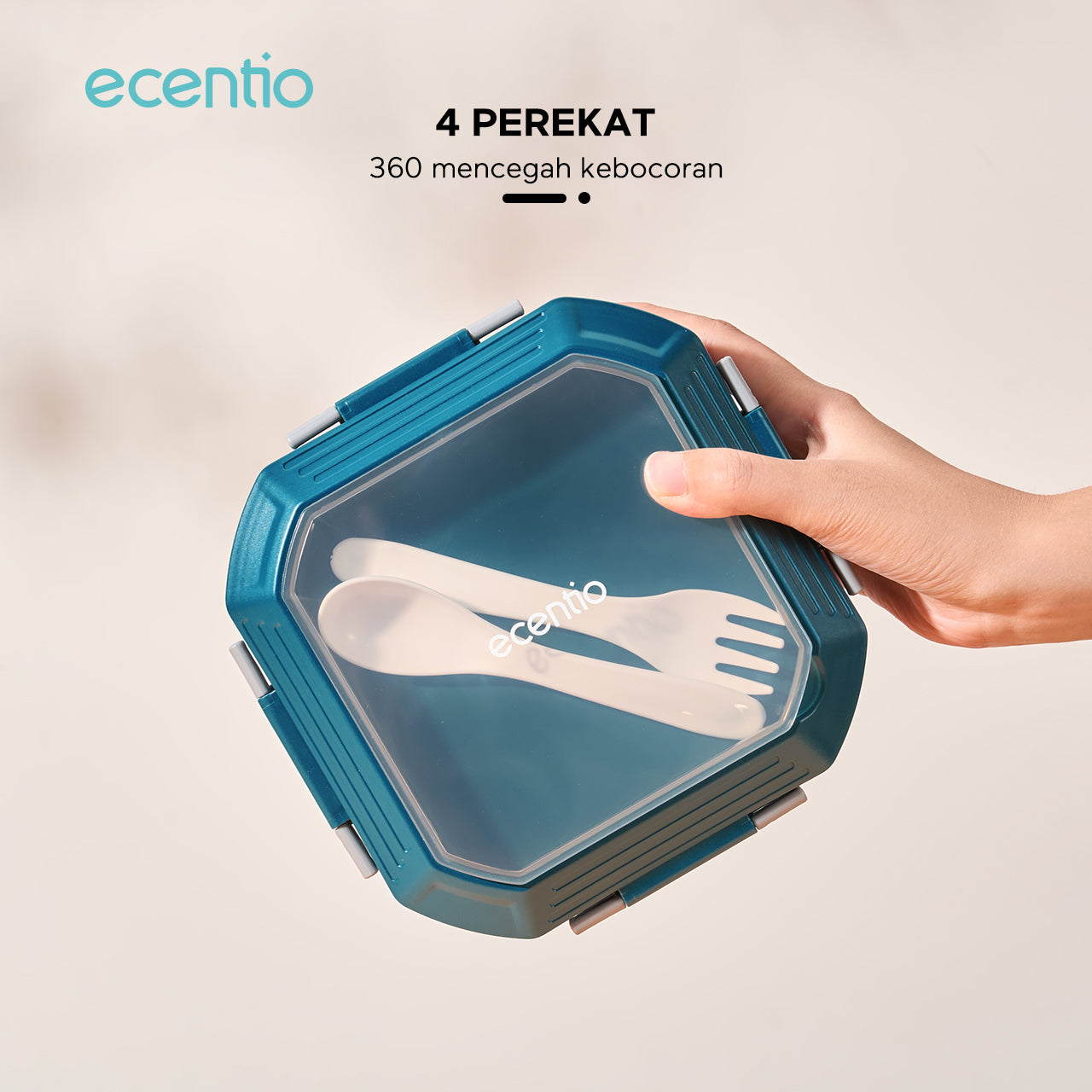 ecentio Kotak Makan Lunch Box 1400ml kotak saus 45ml Anti Bocor Tempat Makan Anti Tumpah BPA FREE besar