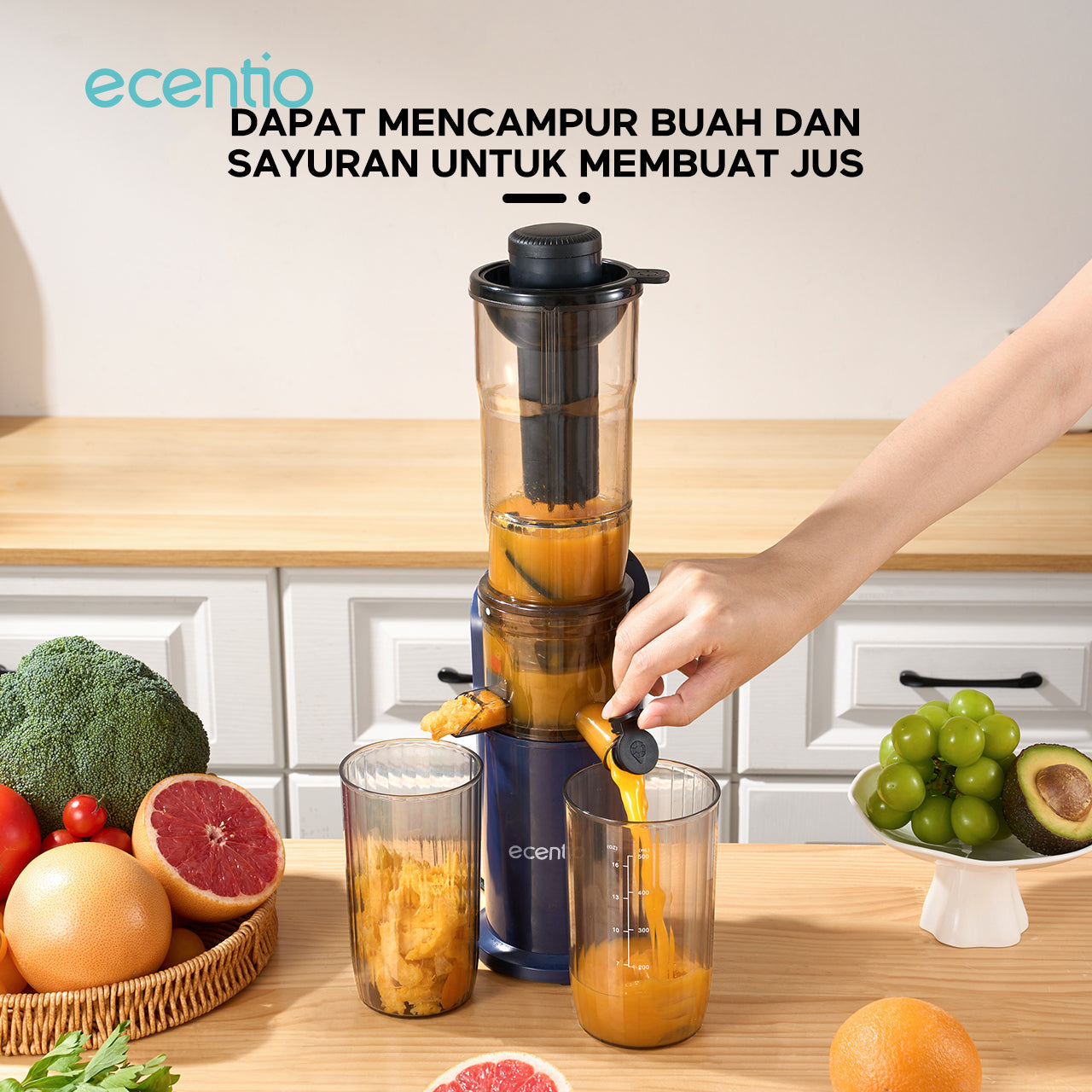 ecentio slow juicer portable tanpa ampas bear 550ML+600ML 150W blender fruit juice machine