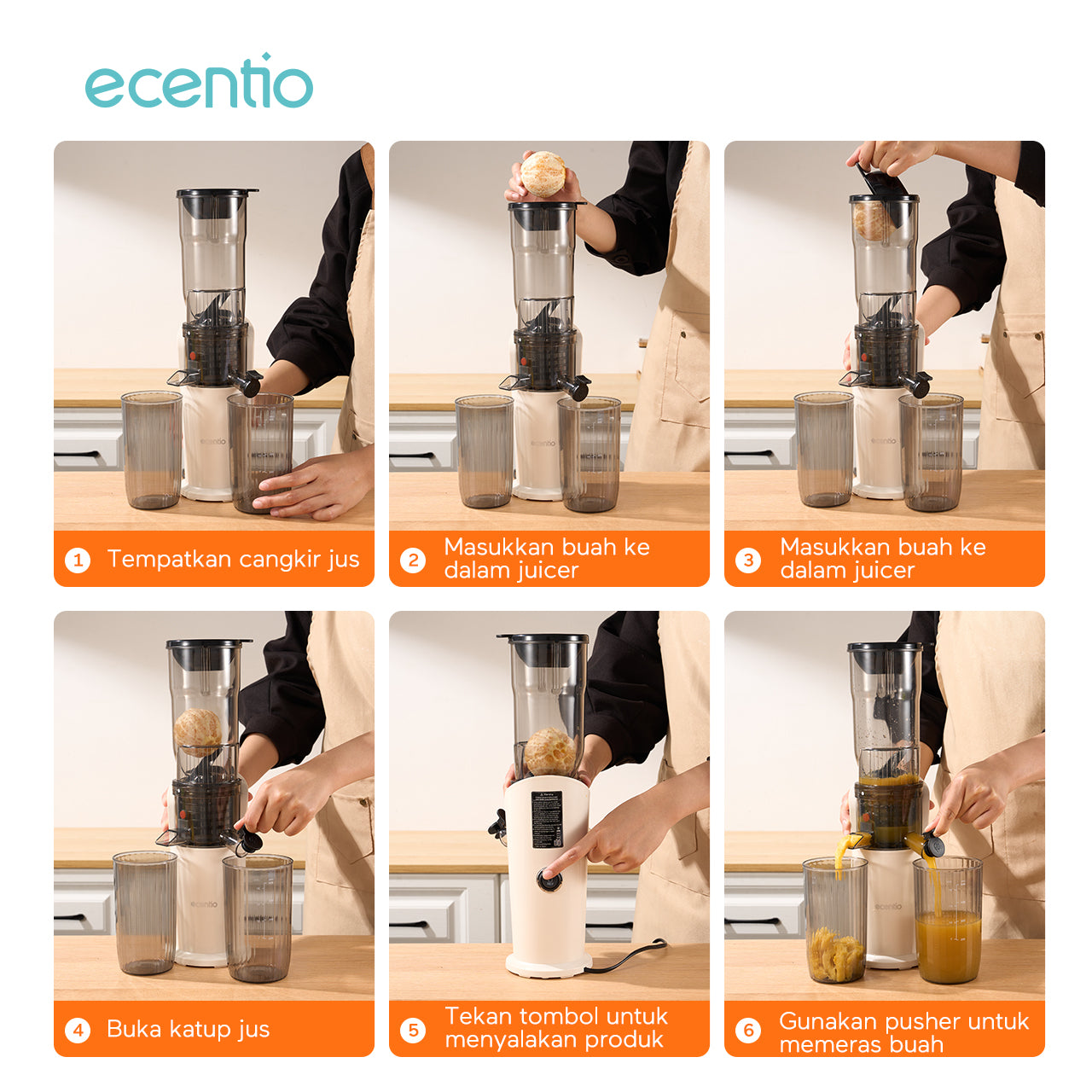 ecentio slow juicer putih baru tanpa ampas corong lebar 82mm 550ML+600ML blender buah 150W