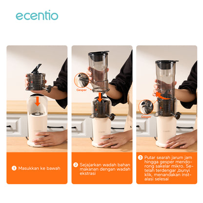 ecentio slow juicer putih baru tanpa ampas corong lebar 82mm 550ML+600ML blender buah 150W