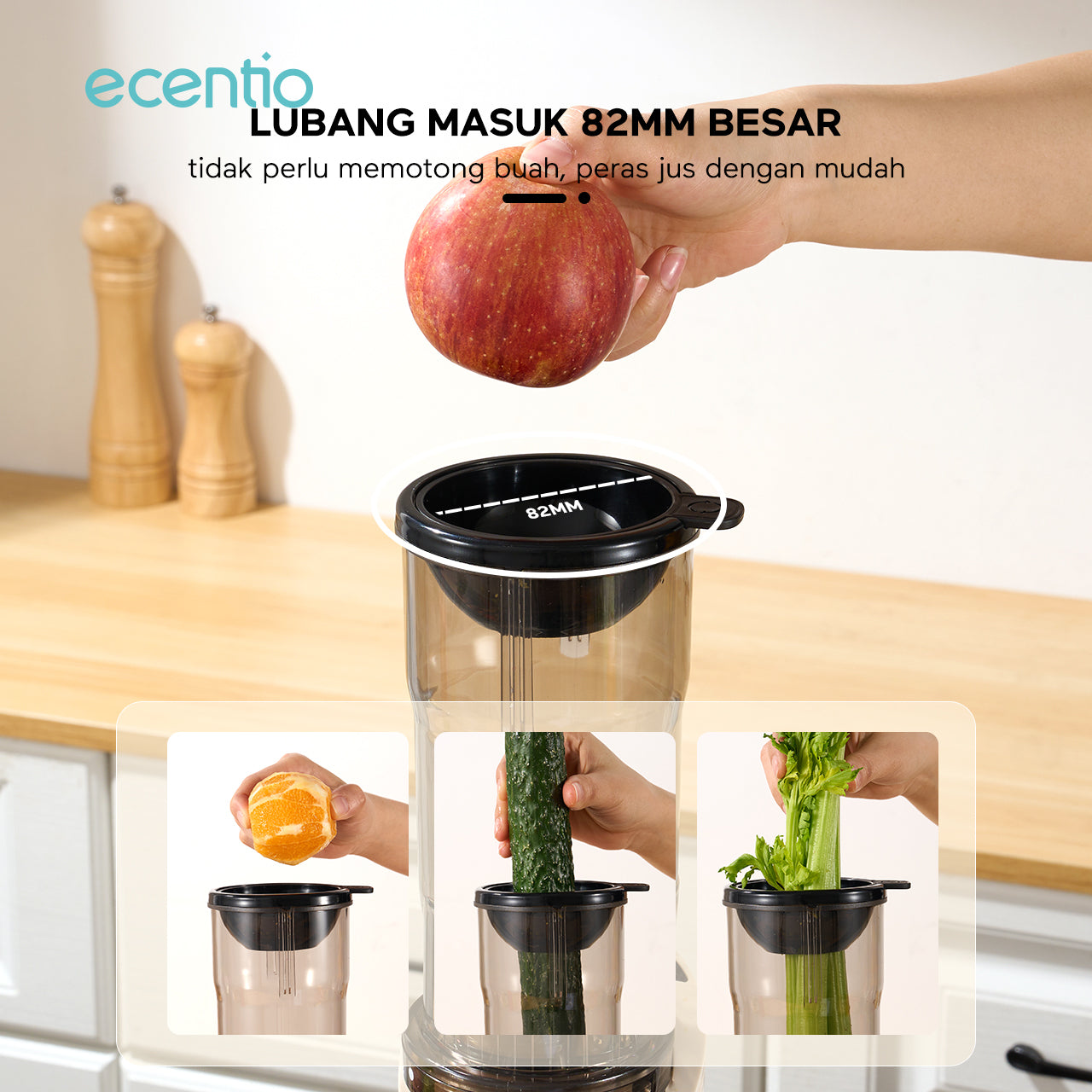 ecentio slow juicer putih baru tanpa ampas corong lebar 82mm 550ML+600ML blender buah 150W