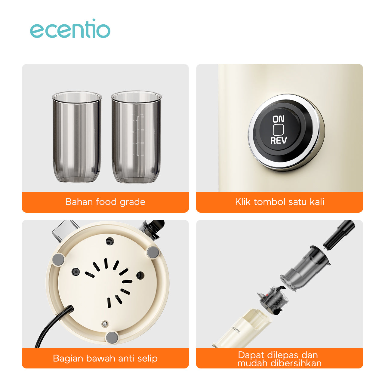 ecentio slow juicer putih baru tanpa ampas corong lebar 82mm 550ML+600ML blender buah 150W