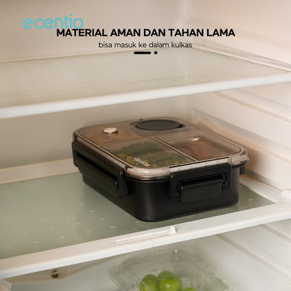 【2.0 anti tumpah】ecentio lunch box stainless 800ml sekat 3 dengan sendok sumpit free kotak sauce kecil