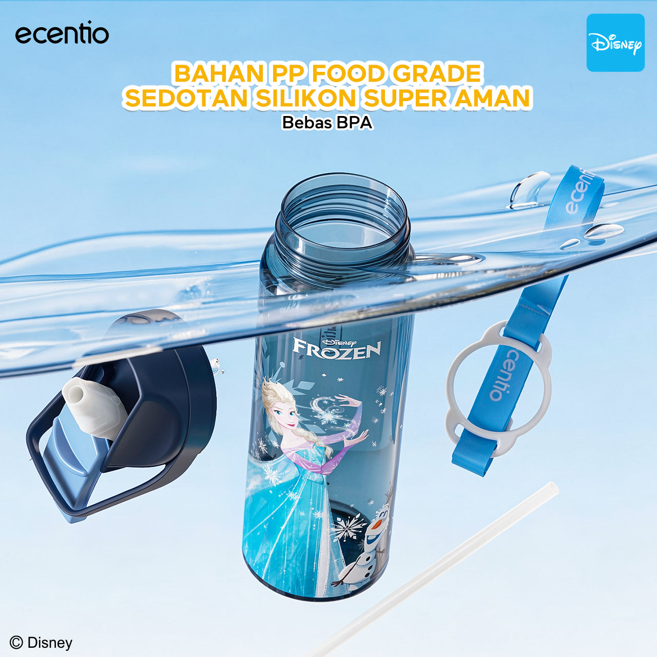 Pre-Order [Back To School] ecentio Disney Elsa botol minum anak & kotak makan anak 800ml anti tumpah lunch box gratis sendok tas bekal tas sekolah back to school kotak snack aman makanan BPA Free tahan panas tahan bocor