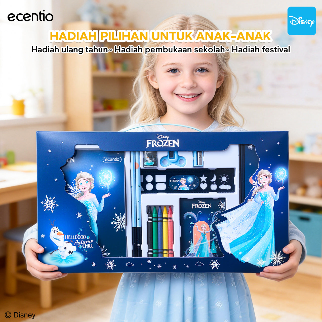 Pre-Order [Back To School] ecentio Disney Elsa botol minum anak & kotak makan anak 800ml anti tumpah lunch box gratis sendok tas bekal tas sekolah back to school kotak snack aman makanan BPA Free tahan panas tahan bocor