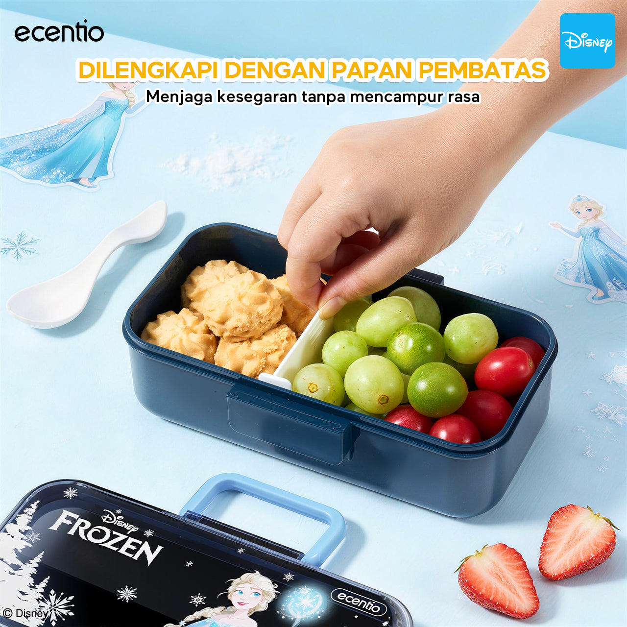 Pre-Order [Back To School] ecentio Disney Elsa botol minum anak & kotak makan anak 800ml anti tumpah lunch box gratis sendok tas bekal tas sekolah back to school kotak snack aman makanan BPA Free tahan panas tahan bocor