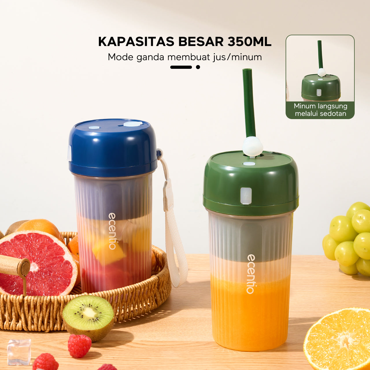 【GARANSI 12 BULAN】ecentio juicer jus 350ml 12 pisau Produk baru pada 2024 dengan sedotan portable blender mini