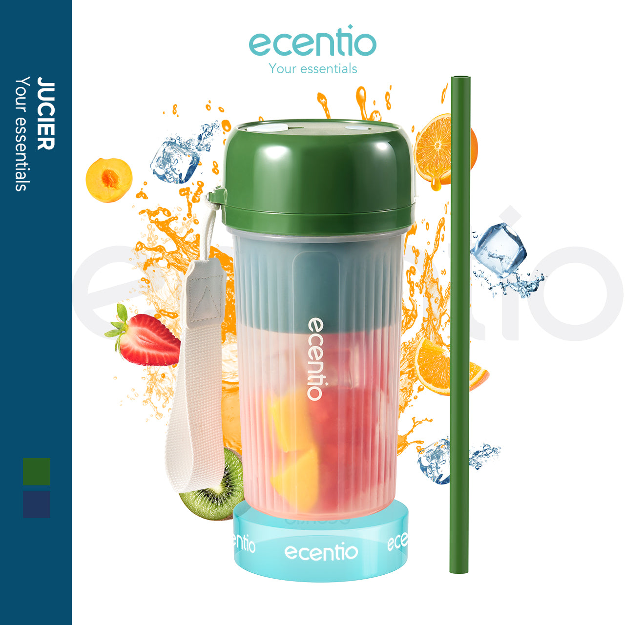 【GARANSI 12 BULAN】ecentio juicer jus 350ml 12 pisau Produk baru pada 2024 dengan sedotan portable blender mini