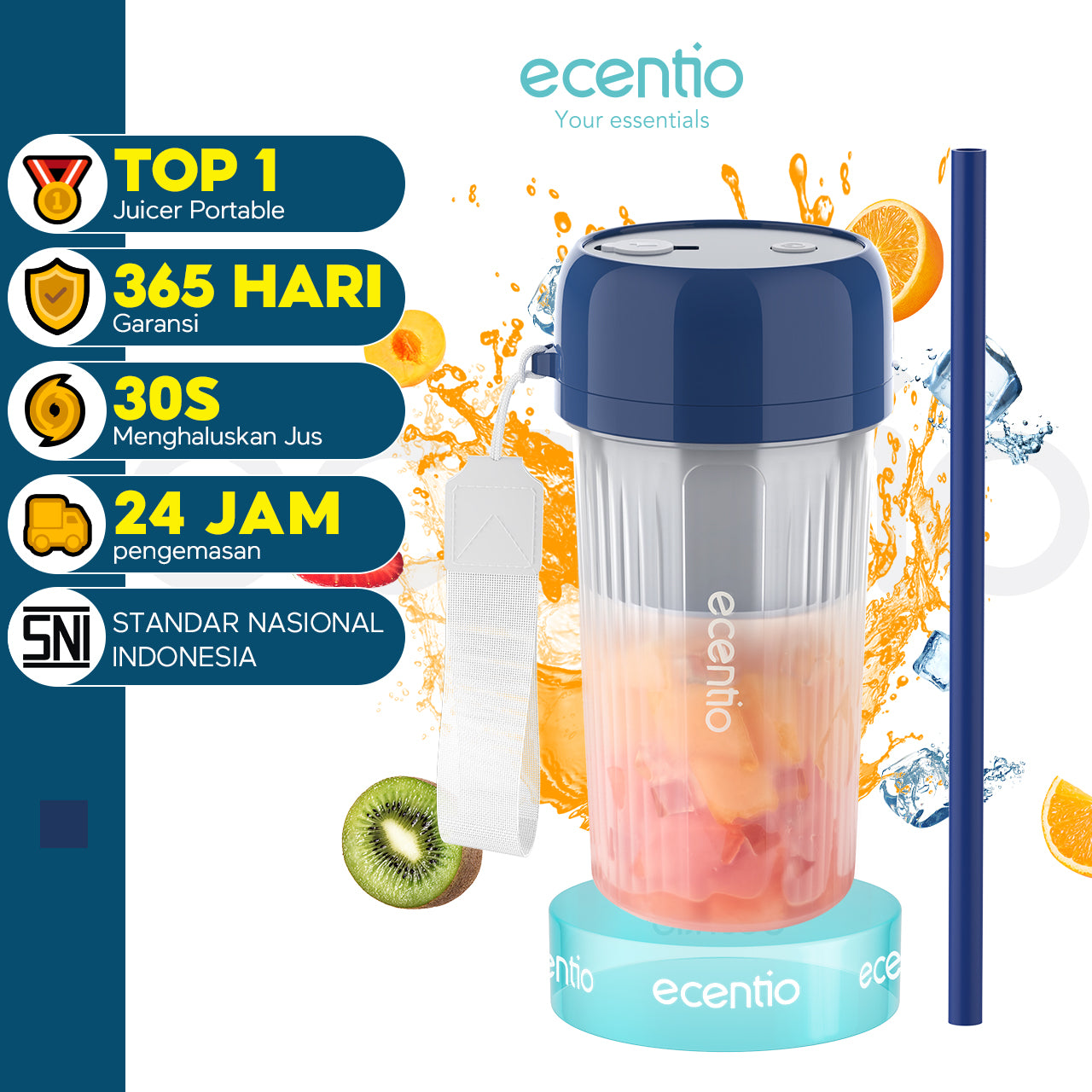 ecentio juicer jus 350ml 12 pisau dengan sedotan portable blender mini