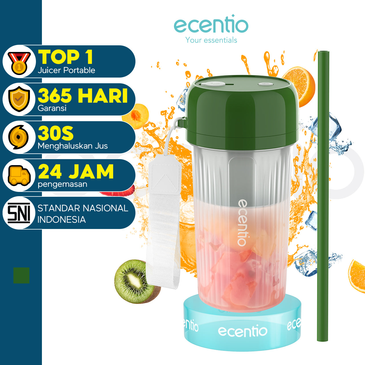 ecentio juicer jus 350ml 12 pisau dengan sedotan portable blender mini