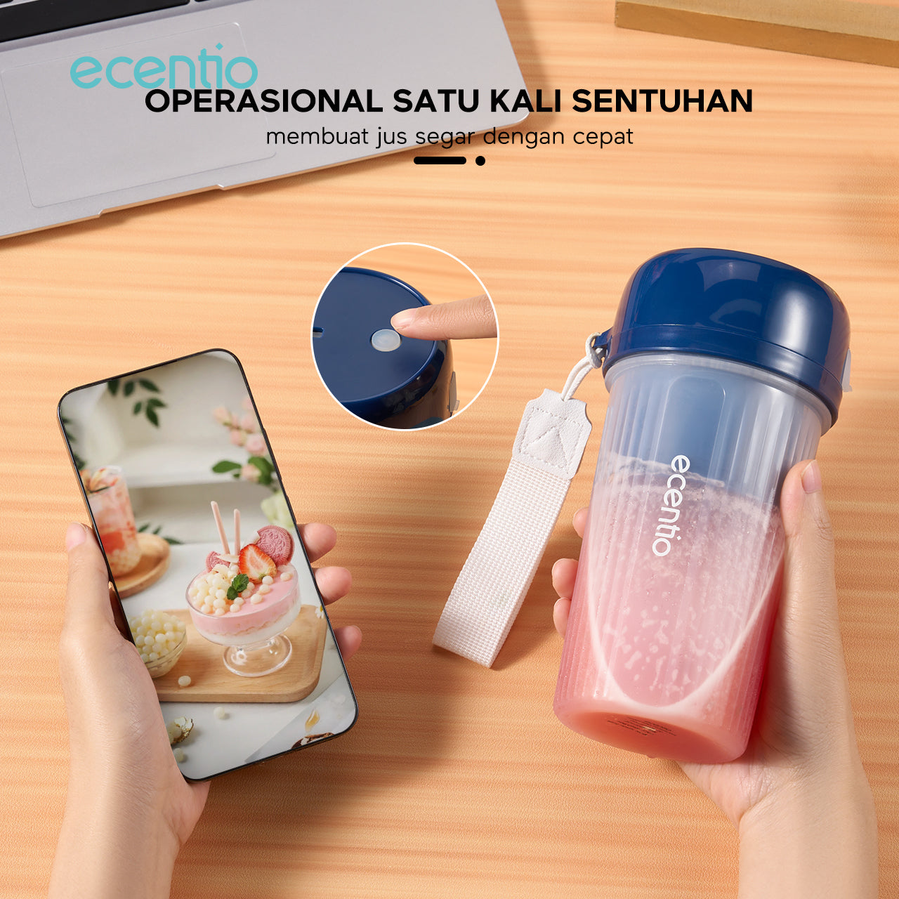 ecentio juicer jus 350ml 12 pisau dengan sedotan portable blender mini