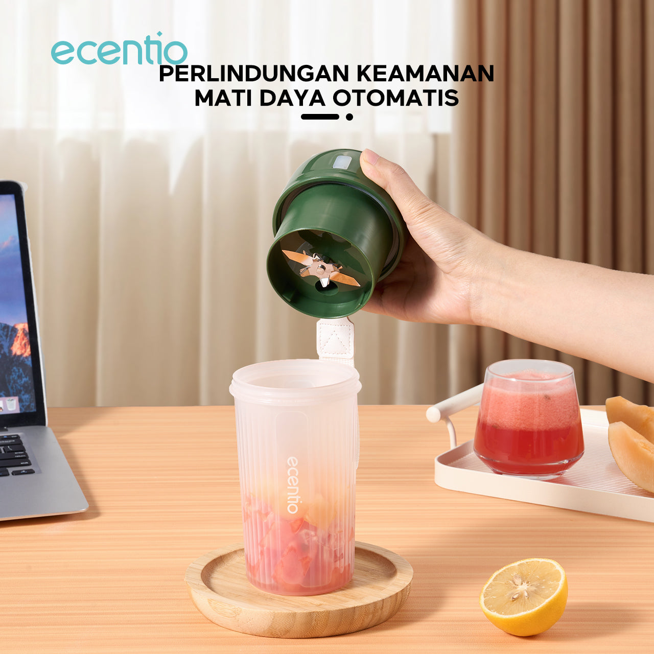 ecentio juicer jus 350ml 12 pisau dengan sedotan portable blender mini