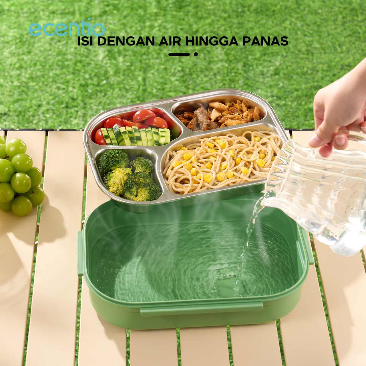 【1.0 anti tumpah】ecentio lunch box stainless 1100ml dan tempat sup 360ml sauce free sendok