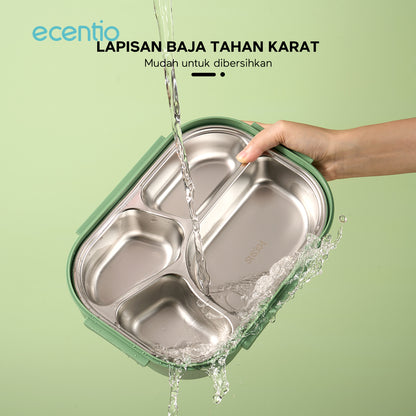 【1.0 anti tumpah】ecentio lunch box stainless 1100ml dan tempat sup 360ml sauce free sendok