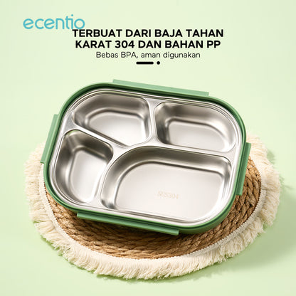 【1.0 anti tumpah】ecentio lunch box stainless 1100ml dan tempat sup 360ml sauce free sendok