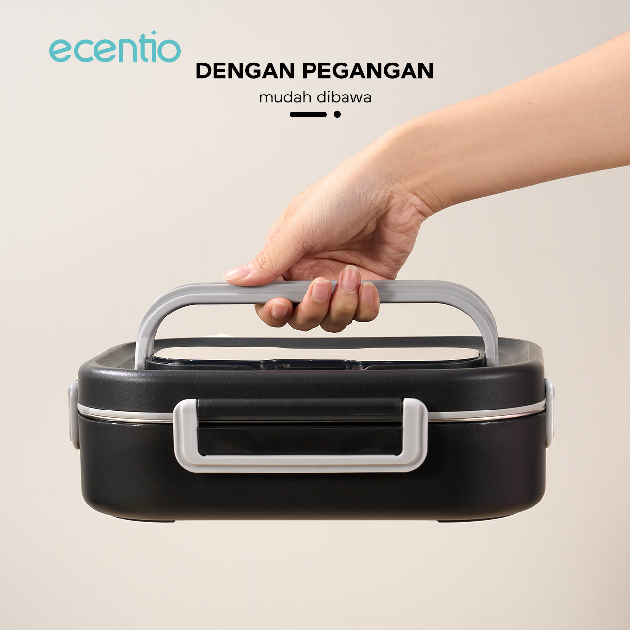 ecentio 1.48L Kotak Makan Stainless Steel 4 Kompartemen dengan Mangkok Sup + Set Peralatan Makan 2 Piece