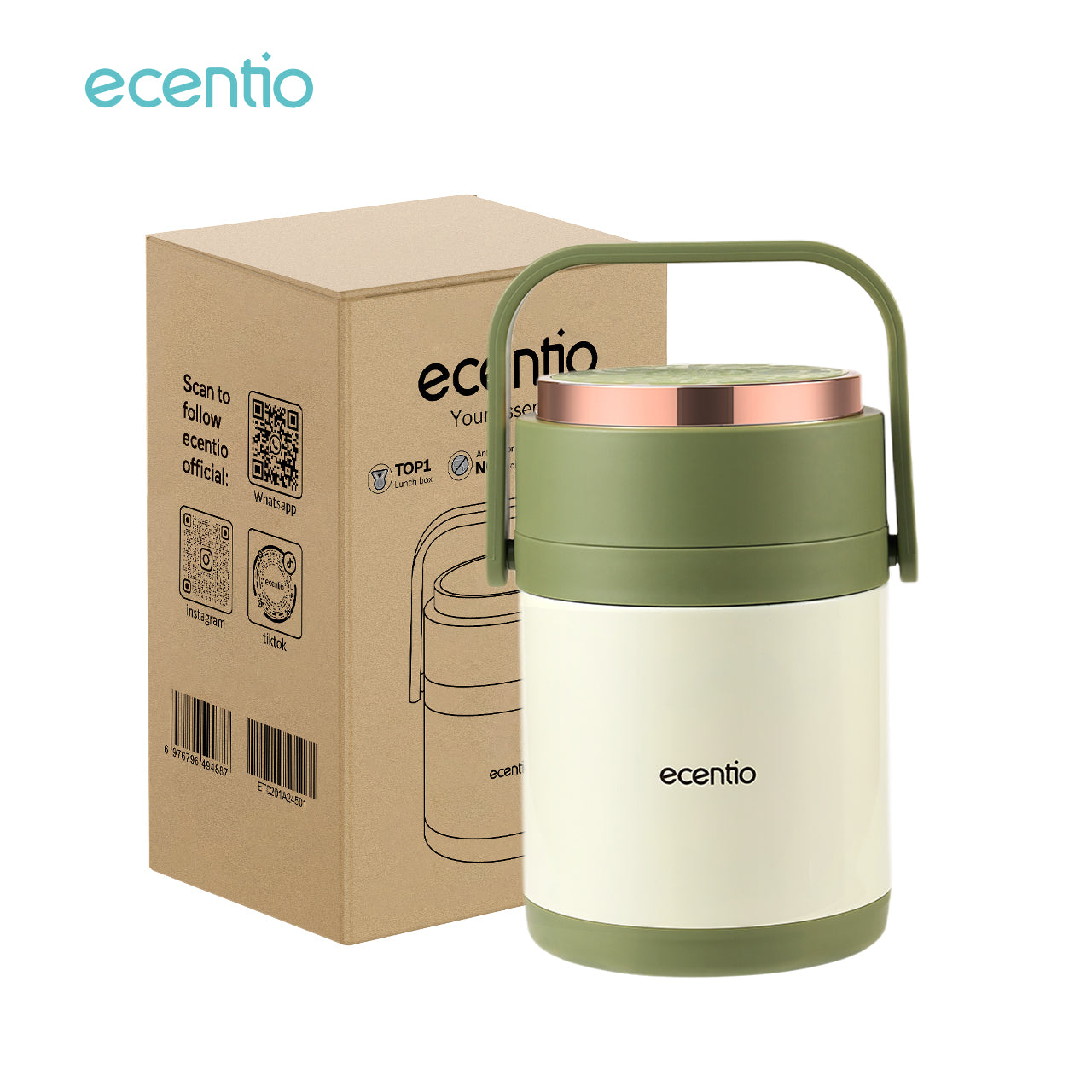 【🌟Pre-Order】ecentio 2L-3 layers-insulated lunch box portable bucket