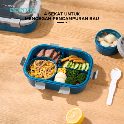 ecentio tempat makan Kotak Makan Lunch Box anti tumpah 1.4L mangkuk sup+sendok BPA Free