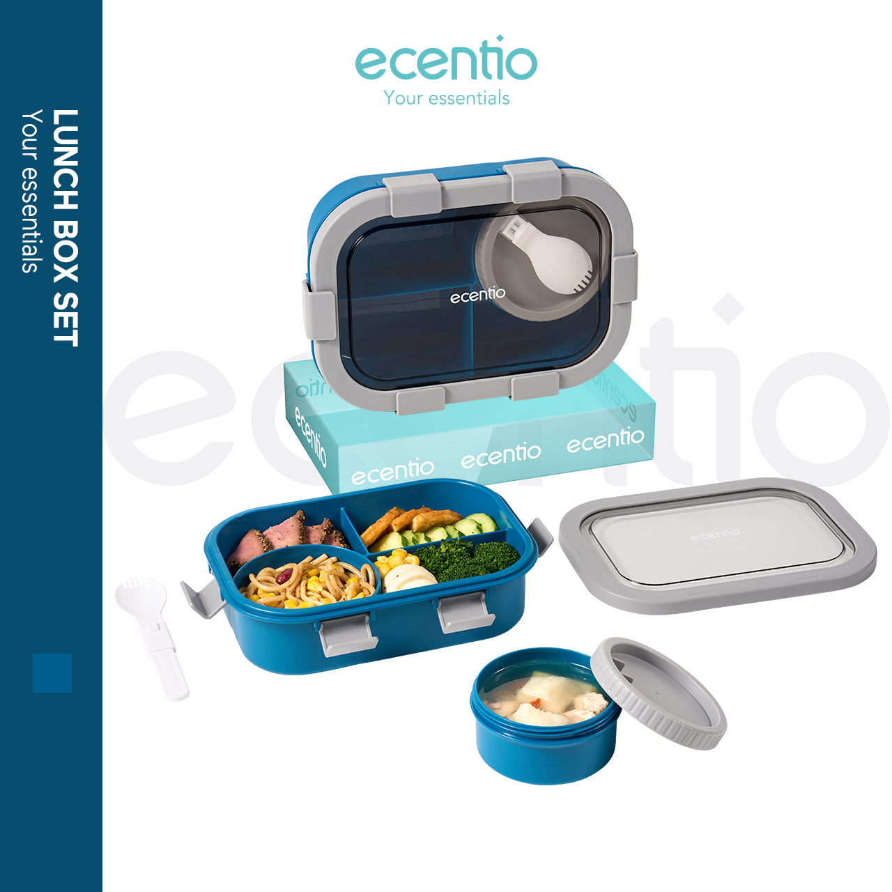 ecentio tempat makan Kotak Makan Lunch Box anti tumpah 1.4L mangkuk sup+sendok BPA Free