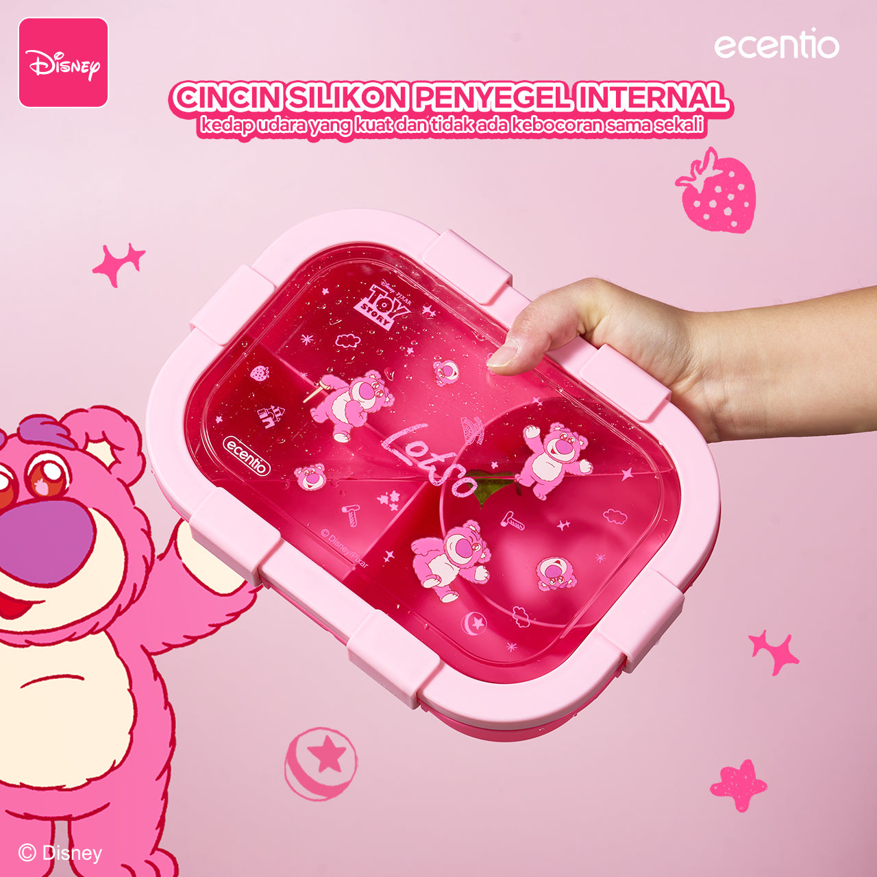 【🌟Pre-Order】ecentio Kotak Makan Plastik 1.4L — Disney Lotso Edition