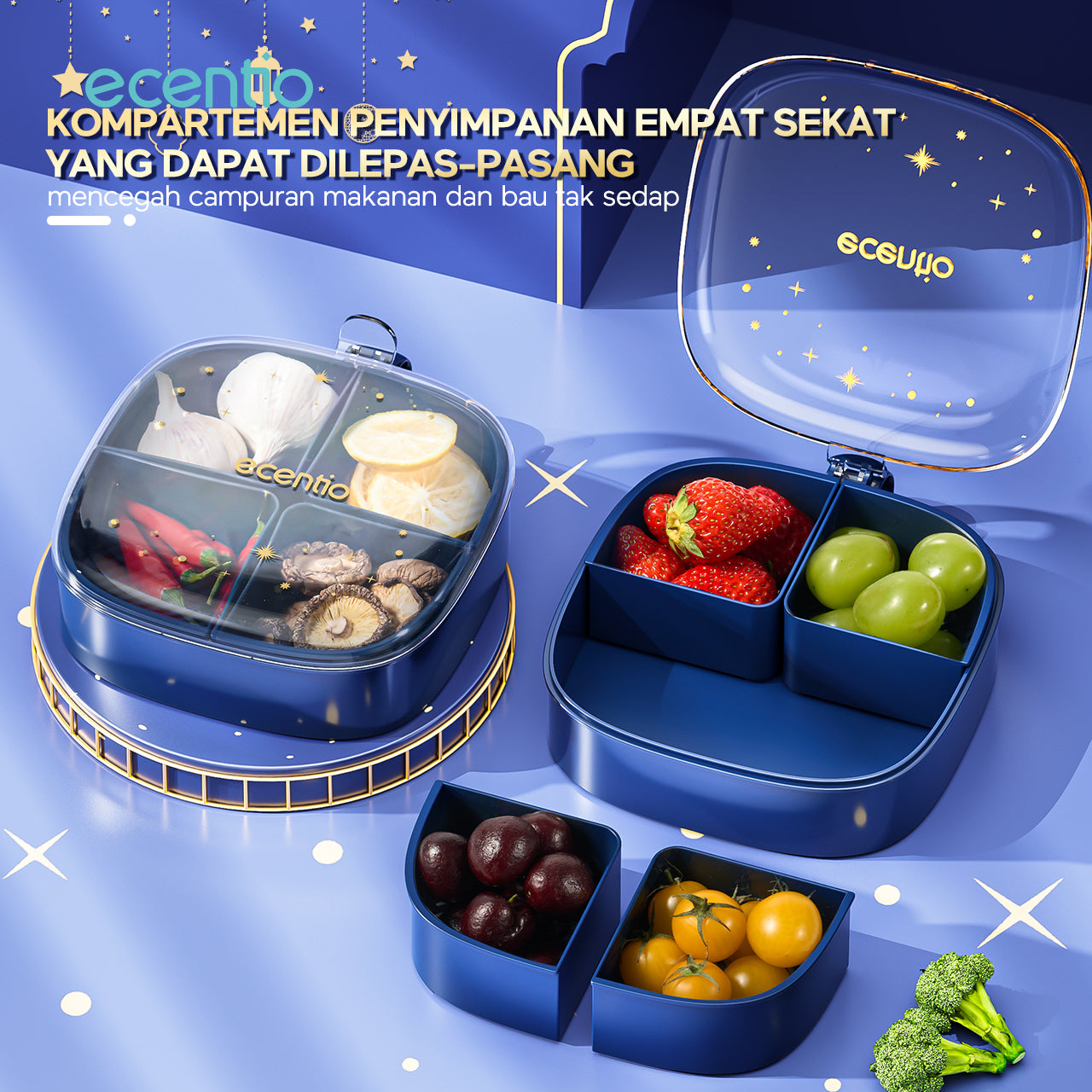 【🌟Pre-Order】【Ramadan Exclusive】ecentio Wadah Penyimpanan Makanan 4 Sekat 800ml Bebas BPA