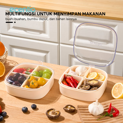 【🌟Pre-Order】ecentio Wadah Penyimpanan Makanan 4 Sekat 800ml Bebas BPA dengan Penutup Transparan