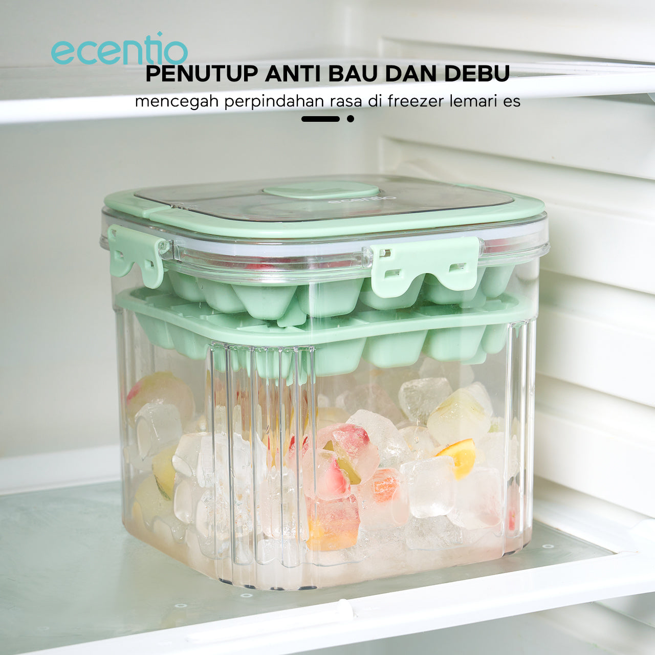 【🌟Pre-Order】ecentio Tempat Es Batu Dua Lapis 48 Kompartemen Portabel Penjaga Kesegaran (Hijau)