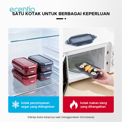 ecentio tempat makan Satu kotak untuk berbagai keperluan Desain Berbagian420ml+420ml+420ml  Hindari Bahan Makanan Saling Menyerap Rasa PENYEGELAN DAN ANTIBOCOR Membawa dengan percaya diri