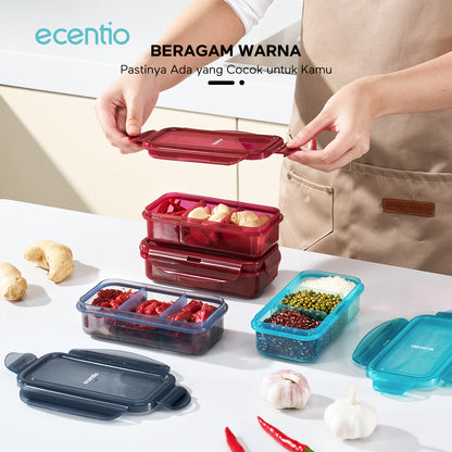 ecentio tempat makan Satu kotak untuk berbagai keperluan Desain Berbagian420ml+420ml+420ml  Hindari Bahan Makanan Saling Menyerap Rasa PENYEGELAN DAN ANTIBOCOR Membawa dengan percaya diri