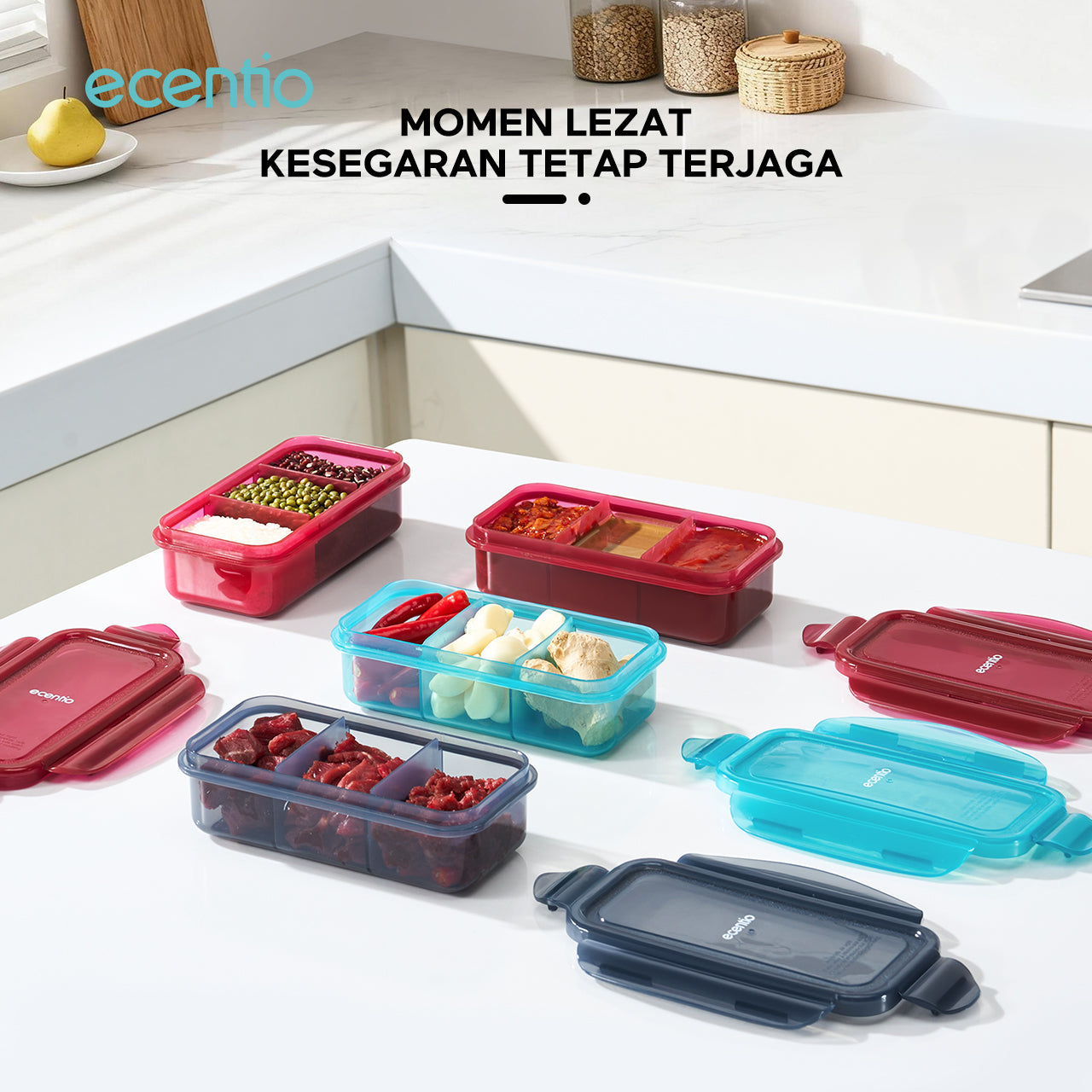 ecentio tempat makan Satu kotak untuk berbagai keperluan Desain Berbagian420ml+420ml+420ml  Hindari Bahan Makanan Saling Menyerap Rasa PENYEGELAN DAN ANTIBOCOR Membawa dengan percaya diri